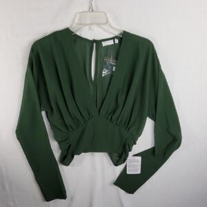 Elegant Forest Green V-Neck Blouse